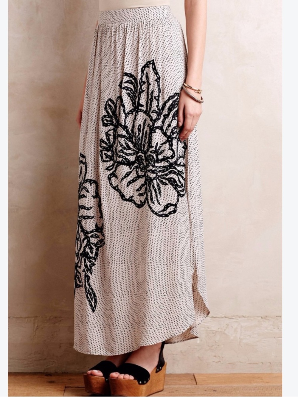 Anthropologie Ranna Gill Grandiflora Maxi Skirt Rayon Nylon Embroidered XS Lined